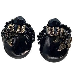 Luisa Conti jet black clip style vintage earrings.